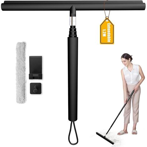 Raclette de Douche, 120cm Raclett Salle de Bain, Raclette Rétractable 30 à 120 cm, pour Douche, Salle de Bain, Carrelage, Miroir, Fenêtre, Cuisine(Noir) (1/5)