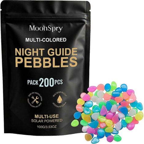 1 sacGalets de jardin phosphorescents colorés, pierres lumineuses arc-en-ciel pour allées extérieures, 200 pièces/sachet (1/5)