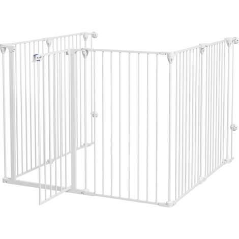 Faltbares Hundegitter für mittelgroße und große Hunde, doppelte Sicherheitsverriegelung, modulares Gitter aus Metall und Kunststoff, 123 x 102 x 100 cm, weiß