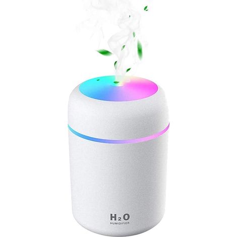 Mini humidificateur ultrasonique USB avec 7 couleurs de lumière respirante, arrêt automatique, 2 modes de brumisation, pour chambre, bureau, voiture, maison, bébé (Rose) Blanc. (1/5)