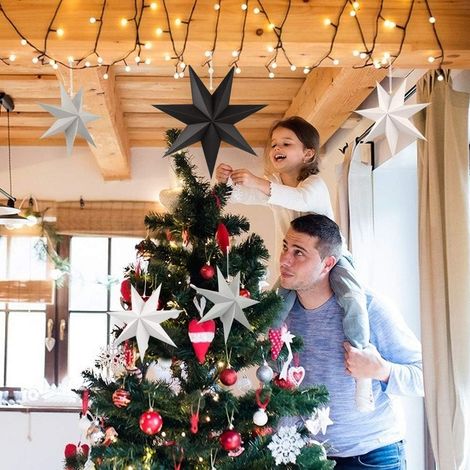 Étoiles de Noël pliables, lot de 5 étoiles, diamètre 30 cm, en papier pour décoration de fenêtre, Avent, sapin de Noël (1/5)