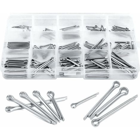 Goupilles fendues - 150 pièces - 15 tailles différentes - Acier inoxydable - argent - pour petites réparations mécaniques (1/4)