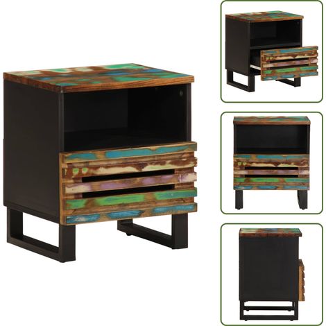Nachttisch 40x34x46 cm Altholz Massiv - Holz Nachttisch - Altholz Tisch - Vintage Nachttisch - Wohnzimmer Möbel - Schlafzimmerschreibtisch