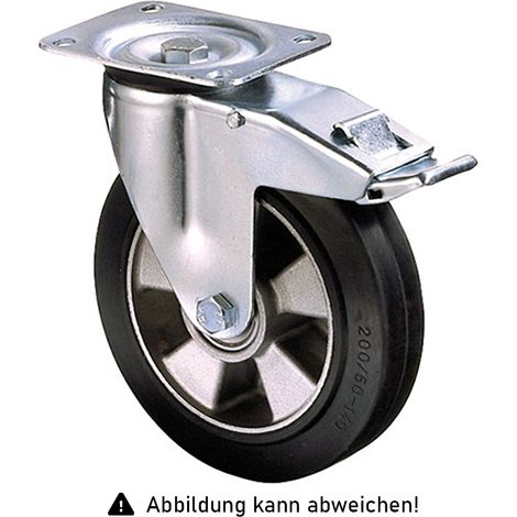 Rollcart Schwerlast Elastik-Lenkrolle mit Doppelstop Ø100x40mm 180kg Tragkraft und Guss-Felge
