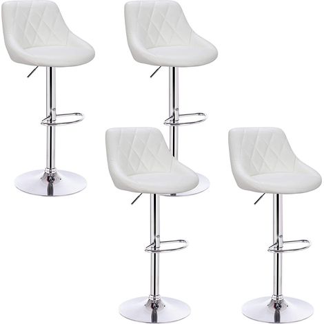 WOLTU lot de 4 Tabouret de bar en cuir synthétique, Siège bien rembourré, Hauteur réglable, Facile à nettoyer, Blanc (1/4)