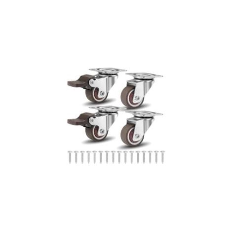 Set di 4 ruote girevoli, ruote girevoli da 25 mm per mobili, ruote girevoli per mobili con viti, 2 con freno + 2 senza freno, portata 60 kg, ruote per mobili per carrelli e tavoli - Crezuo