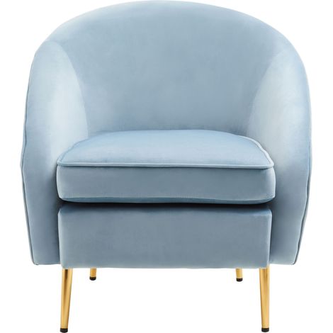 Interiors by Premier Blue Velvet Armchair with Cushion, Plush Foam Seat With Gold Finish Metal Legs, Living Room Accent Chair (1/5)