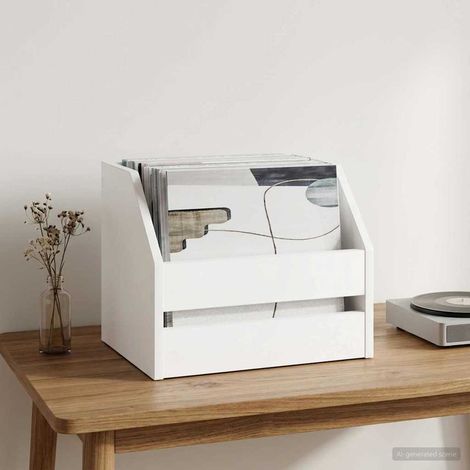 vidaXL Boîte d'albums vinyles Blanc 38 x 30 x 29 cm Bois d'ingénierie (1/5)