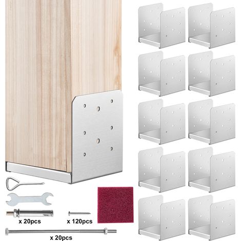 Lot de 10 Support de Poteau Bois 6''x6'' 152x152 mm Base d'Ancrage de Poteaux en Acier Inoxydable Taille Interne 140x150 mm pour Rambarde, Main Courante, Balustrade de Terrasse, Porche, Pavillon (1/5)