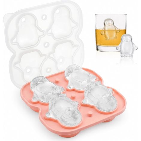 Molde de silicona 3D con forma de pingüino para cubitos de hielo con tapa: crea cubitos de hielo grandes que se derriten lentamente, perfectos para whisky, cócteles, bebidas frías y fiestas. (1/5)