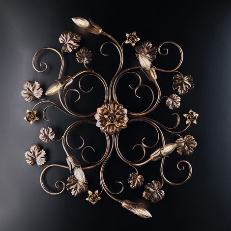 Plafón de hierro Marrón Dorado seis luces 79x67x h17 cm