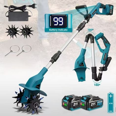 Motoculteur électrique rotatif, compatible avec les batteries Makita 21V, motoculteur de jardin, outil de retournement de la terre, 2 batteries 3,0Ah (1/5)