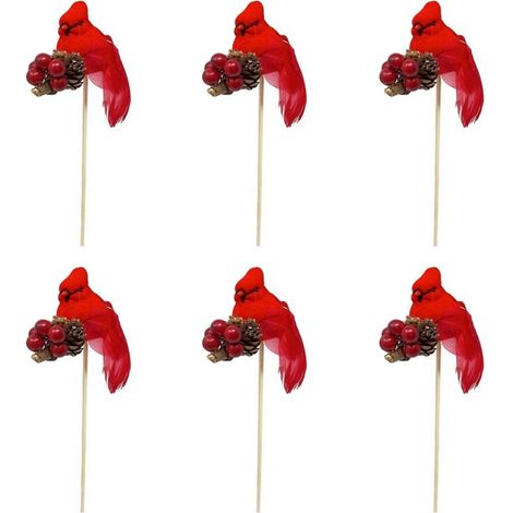 Set mit 6 künstlichen roten Kardinälen, Weihnachtsdekoration. (1/2)