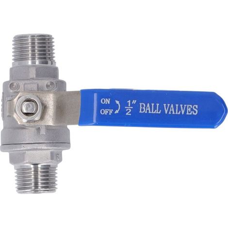 Robinet à Bille Mâle-Mâle 1/2" DN15 Acier Inoxydable 304 pour Eau Huile Gaz (1/4)