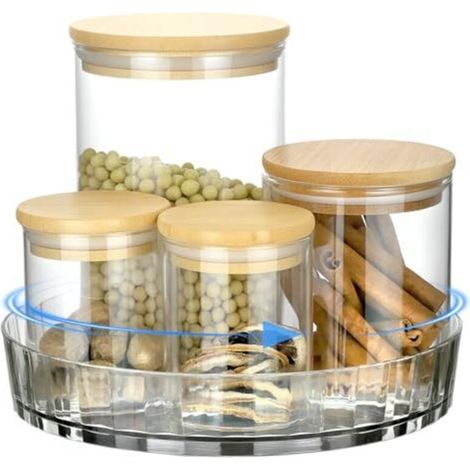 Organisateur plateau tournant, Φ 22 cm support àépices rotatif, organisateur rotatif transparent, pour cuisine, salle de bain, réfrigérateur, placard (1/5)