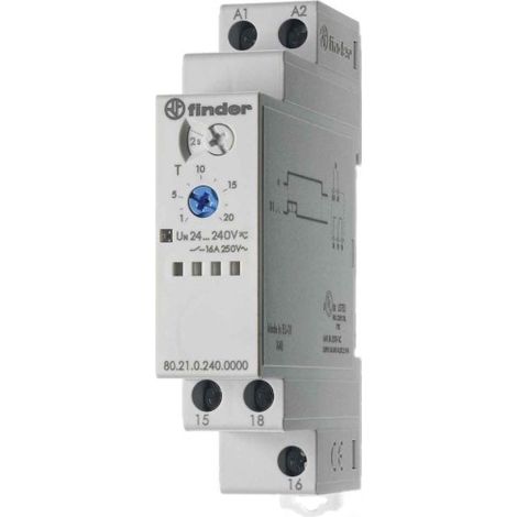 Tempo fonction DI multitension 1RT 16A 12-240V AC/DC de 0,1s à 24h 274683 FINDER 802102400000