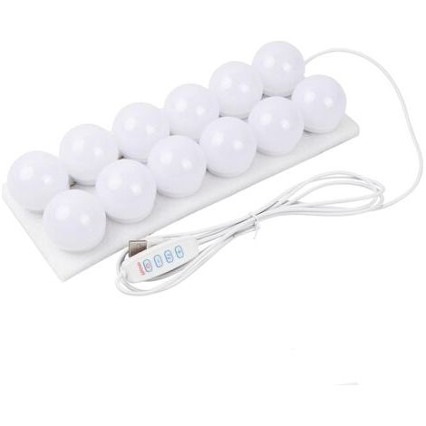 Lampe de maquillage LED 12 ampoules avec câble USB, 3 couleurs changeantes, 45 mm, idéale pour coiffeuse ou chambre à coucher (1/5)