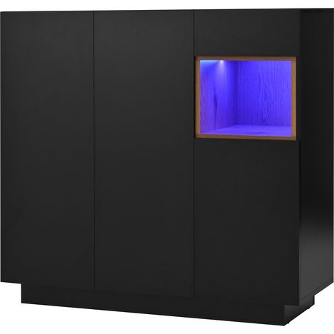 Schuhschrank mit Schublade, verstellbaren Regalböden und LED, Schwarz-Holzoptik (1/5)