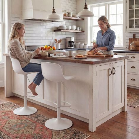 Lot de 2 tabourets de bar – Réglables en hauteur, pivotants 360°, avec dossier et repose‑pieds, blanc – Adaptés aux bars, comptoirs ou cuisines (1/5)