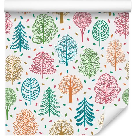 Papel pintado con motivos de árboles y naturaleza para salón y dormitorio, 50x1000 cm. (1/5)