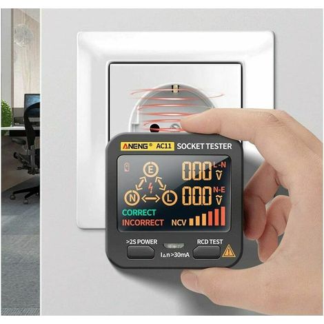 Testeur de prise électrique, ® Détecteur de fuite électrique Affichage LCD Ligne de terre Fil zéro Phase en direct RCD NCV Testeur électrique Détecteur de polarité de circuit (1/5)