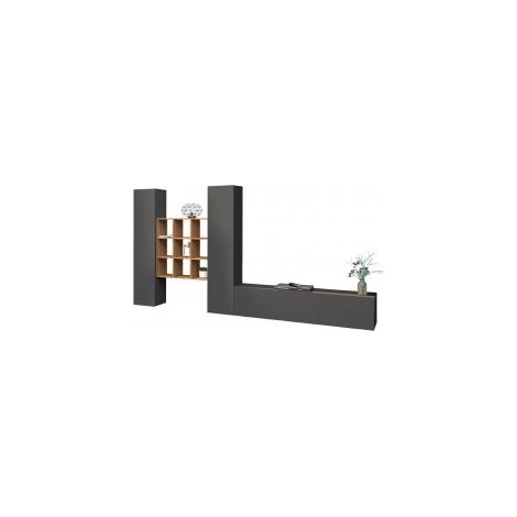 Parete Attrezzata Moderna per Soggiorno 350x30x180cm - ECHO - Colore: antracite opaco (1/5)