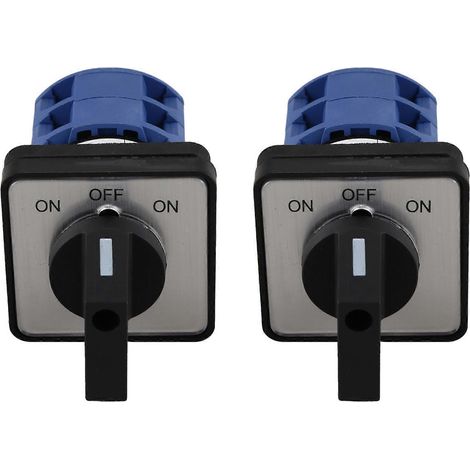 2 interrupteurs rotatifs momentanés en plastique, 2 pôles, 3 positions, 25 A, 660 V CA, bleu et noir. (1/5)