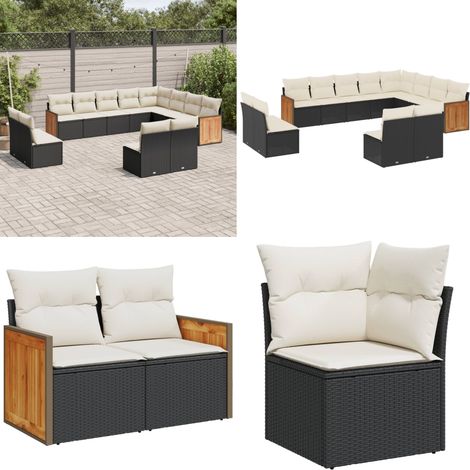12-tlg. Garten-Sofagarnitur mit Kissen Schwarz Poly Rattan - Gartengestelle - Gartenmöbelset - Lounge Möbel - Rattan Gartenmöbel - Gartenlounge - Home & Living (1/5)