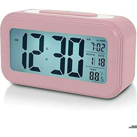 Réveil numérique à piles de 11 cm pour chambre à coucher, réveil de chevet à écran LCD avec rappel d'alarme(rose) (1/5)