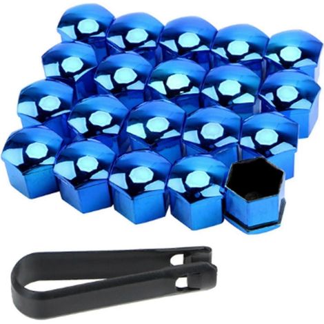 Un jeu de 20 cache-écrous de roue avec outils de démontage, antirouille, compatibles avec tous les modèles de voitures, 19 mm bleu. (1/5)