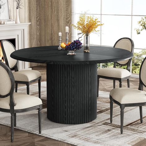 Tribesigns Table à Manger 120 cm, Moderne Ronde Table à Manger Bois avec Base en Métal, Table de Cuisine 4 Personnes pour Salle à Manger, Cuisine, Salon, Noir (Une Seule Table) (1/5)