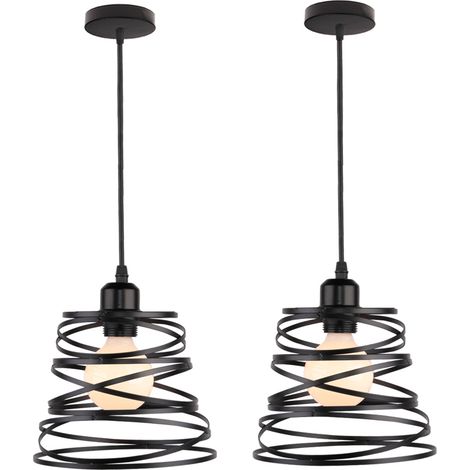Suspensions Luminaires Moderne E27 Lustre Plafonnier Design à Spirale en Cascade Lampe à Suspension Métal Ø20CM Noir - 2Pcs (1/5)
