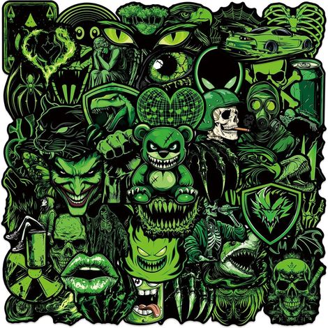 50 autocollants d'Halloween effrayants - Autocollants en vinyle imperméables, fantôme vert et citrouille - Cadeaux pour garçons, adolescents et adultes, et pour la classe (1/5)