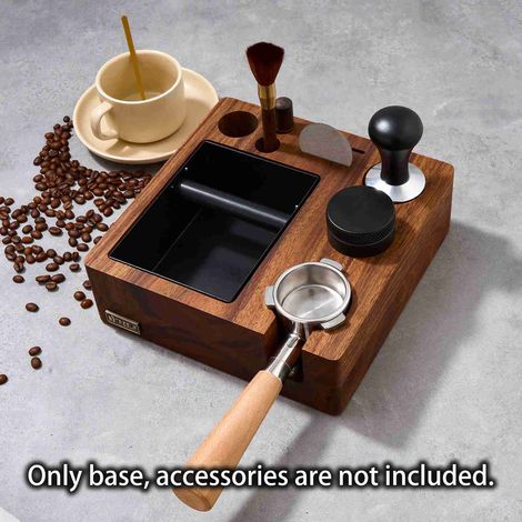 Estación de barista TREELF 3 en 1: caja para posos de café espresso de 51/54 mm con soporte para tampones de madera de nogal y organizador de portafiltros para espresso. (1/5)