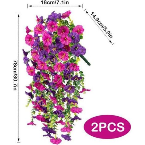 Lot de 2 Plante artificielle Pétunia suspendu, 77cm, UV résistant, Décoration balcon, Jardin, Intérieur (1/5)