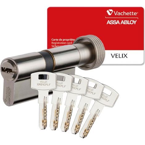 Cylinder Lock with Knob 30x30 Nickel-Plated Finish Bumping, Drilling, and Picking Resistant 5 Reversible Keys Interior/Exterior Door (1/5)