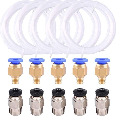 Tubo de teflón PTFE para impresora 3D de 5 metros, con 5 conectores neumáticos PC4-M6 y 5 conectores neumáticos PC4-M10.