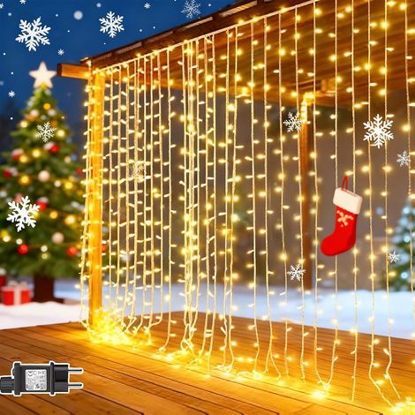 Rideau Lumineux LED 6x3m - 600 LEDs Blanc Chaud 8 Modes - Pour Jardin/Pergola/Intérieur - Décoration Extérieur Résistant (1/5)