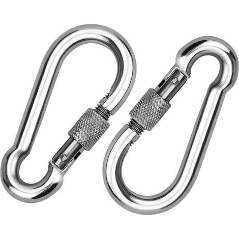 2 moschettoni in acciaio inox 304, moschettone a vite in acciaio inox, moschettone in acciaio inox, per fissare corde, catene, cinture, cavi