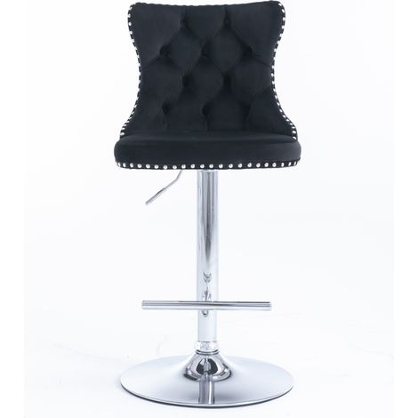 Tabourets de bar pivotants en velours, hauteur d'assise réglable de 63,5 à 84 cm, piètement chromé, avec dossier capitonné confortable, parfaits pour la maison, un pub ou un îlot de cuisine. Lot de 2, (1/4)