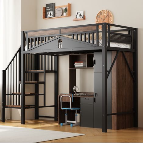 MEUBLIV Cama alta 90x200 cm negra – con escalera de seguridad, sin colchón (1/5)