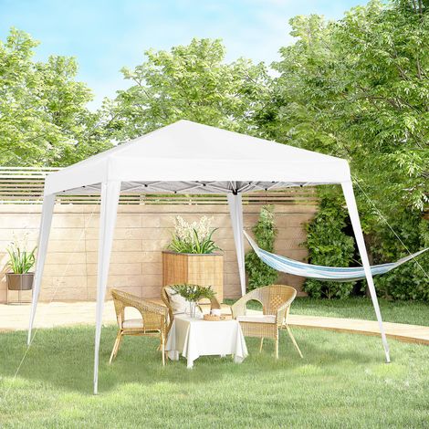 Tenda pieghevole Outsunny 2,4x2,4 m, gazebo da giardino impermeabile, design pop-up, struttura in acciaio e copertura in tessuto Oxford, gazebo da esterno, bianco