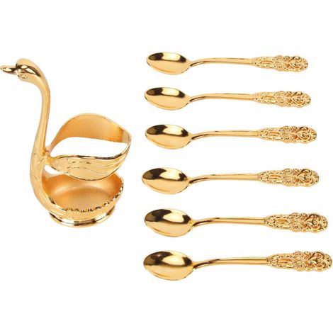 Cuillère À Café - Ensemble De 6 Pièces Avec Support Animal En Métal Doré - Pour Dessert Crème Glacée Thé Café - 6 Pièces (1/5)
