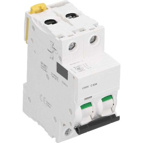 Disjoncteur 2P Basse Tension 63A AC 400V, Pouvoir de Coupure 6000A, Montage sur Rail Din (1/4)