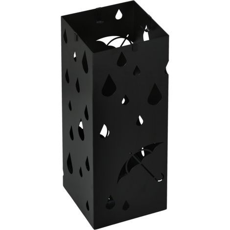 Entrée propre et organisée avec ce porte-parapluies noir, 6 places, motifs ajourés et bac amovible (1/5)