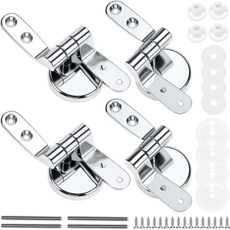 Attaches Charnière Abattant WC, Lot de 4 Charnières de Rechange pour Lunette de Toilette avec Fixations en Alliage,charniere abattant wc (1/5)