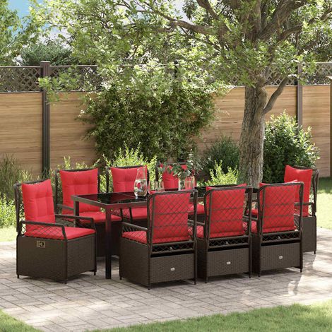 Garten Essgruppe 9 pcs Braun Poly-Rattan