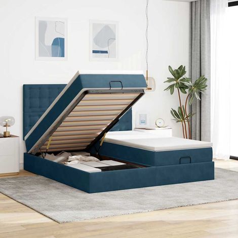Estructura de cama otomana colchones terciopelo azul oscuro (1/5)