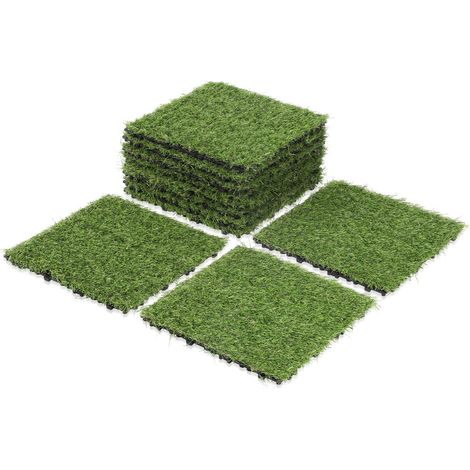 TolleTour Baldosas de terraza césped sintético paquete de 110 unidades 30x30cm 10m² con drenaje ultra resistente (1/5)