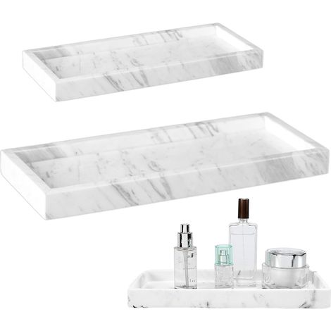 2 Pièces Plateau, Motif Marbre, Silicone, Rectangulaire, Pour Salle De Bain (1/5)